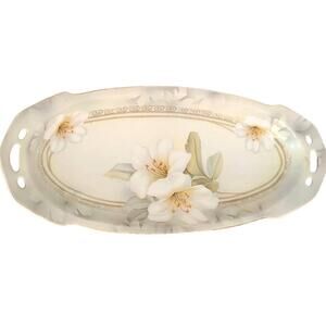 Vintage RS Germany Celery Dish Floral Lily Gold Garland Accent Cottagecore